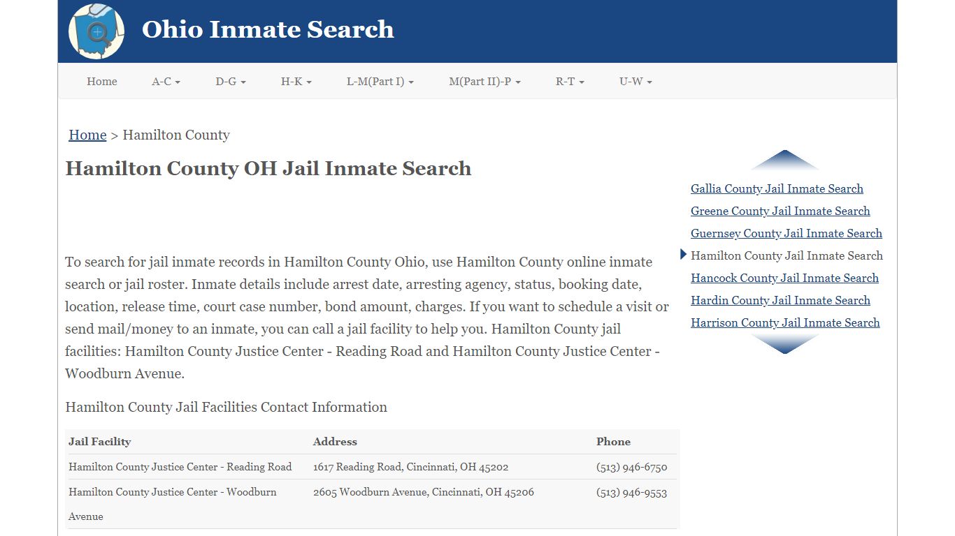 Hamilton County OH Jail Inmate Search